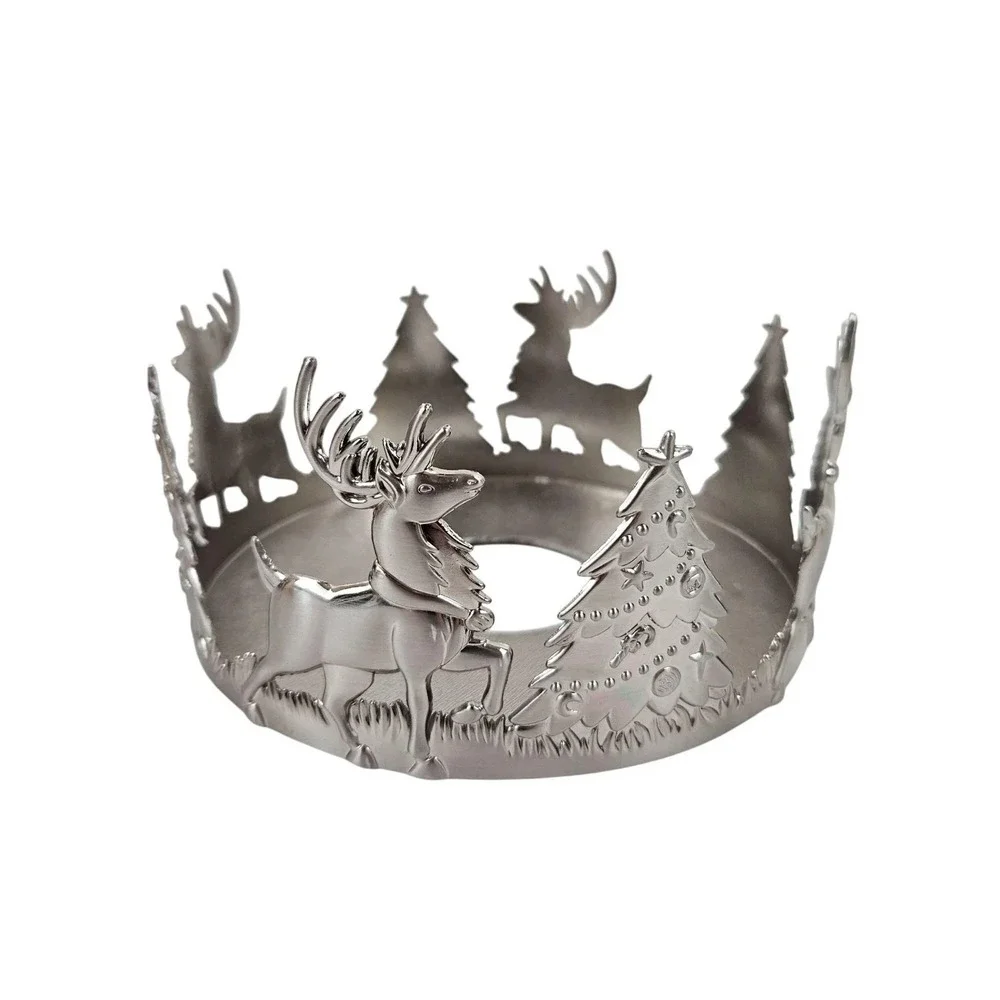 VTG International Silver Holiday Reindeer Tree Candle Pillar Holder 6